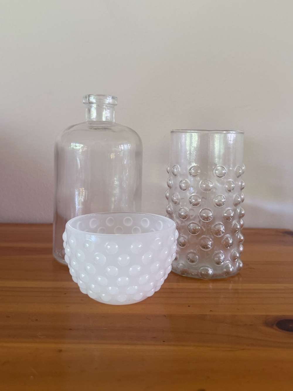 Decorative Glass Vases / Vessels – Hobnail + Clear Glass